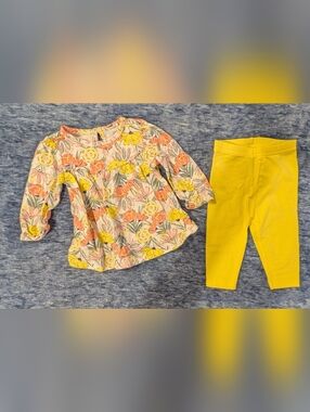 Floral Long-Sleeve Top with Yellow Leggings - Yellow, Pink, Coral, Green